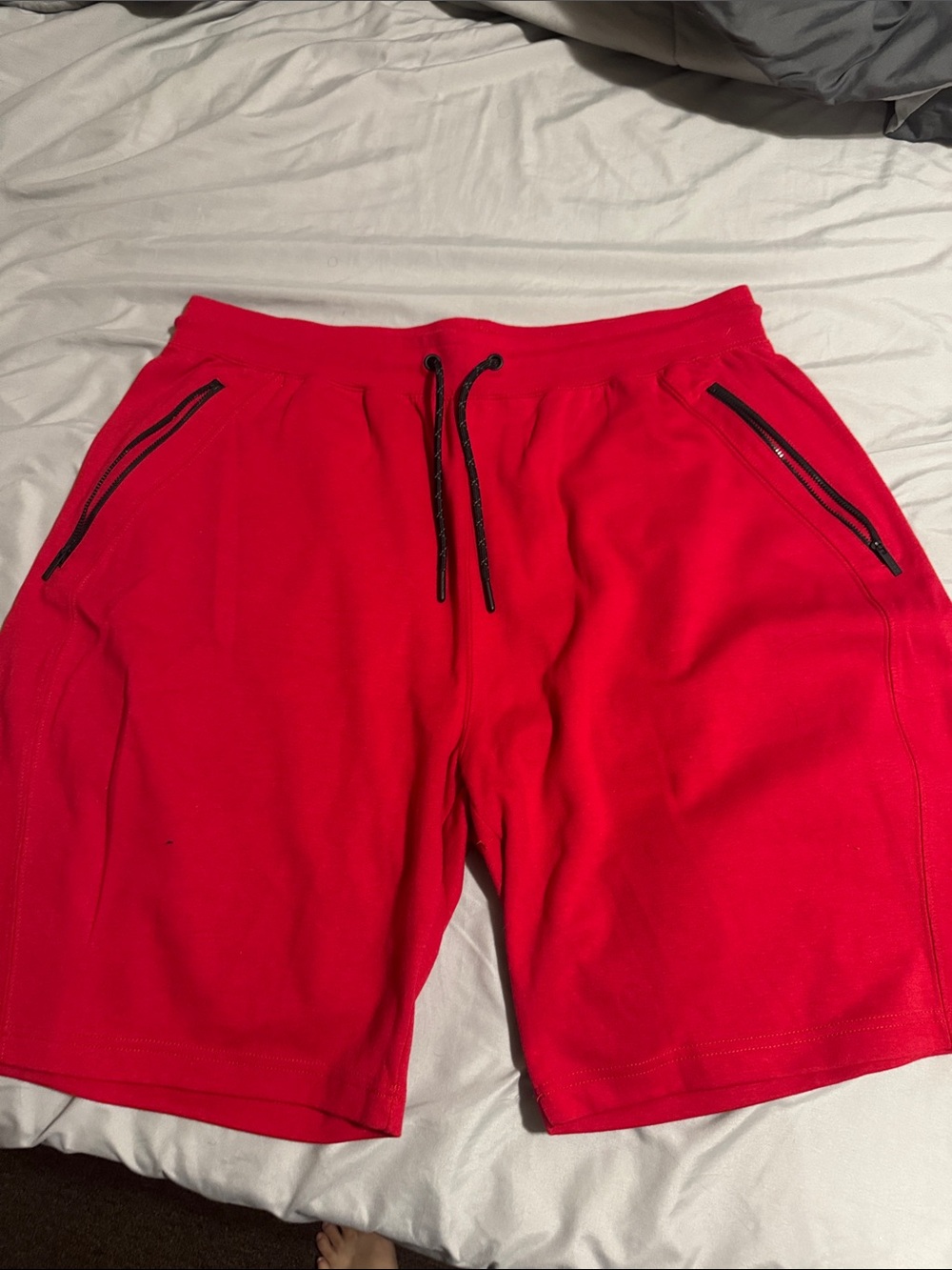 Men's Red Athletic Drawstring Zip-Pocket Shorts